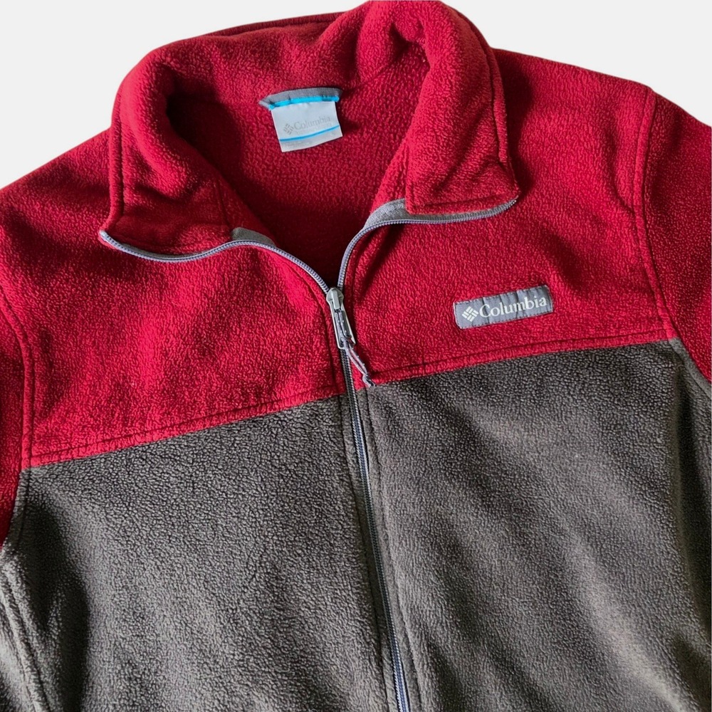 Columbia Mens Fleece Steens Mountain Jacket Red Gray Colorblock Large WM3220
